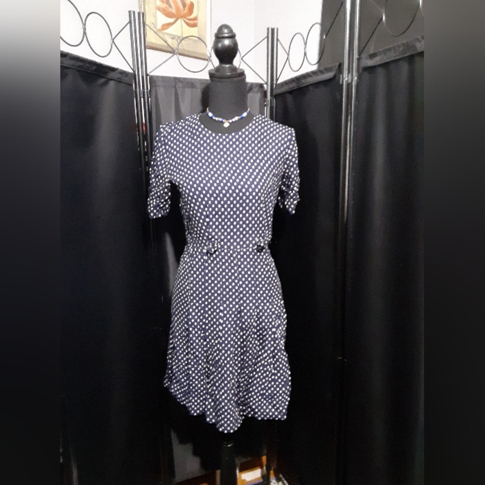 Polka Dot Short Sleeve Dress Flare Waust Detail Women's Suze 8 Cottagecore
